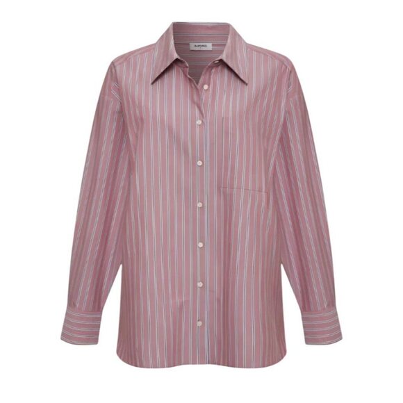 Rumored Ex-Boyfriend Nantucket Stripe Pink/White Women's S Long Sleeve Button Up - Picture 1 of 6